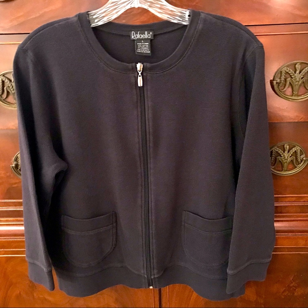 Rafaella Cotton Thermal Black Cardigan w/Zipper and Pockets